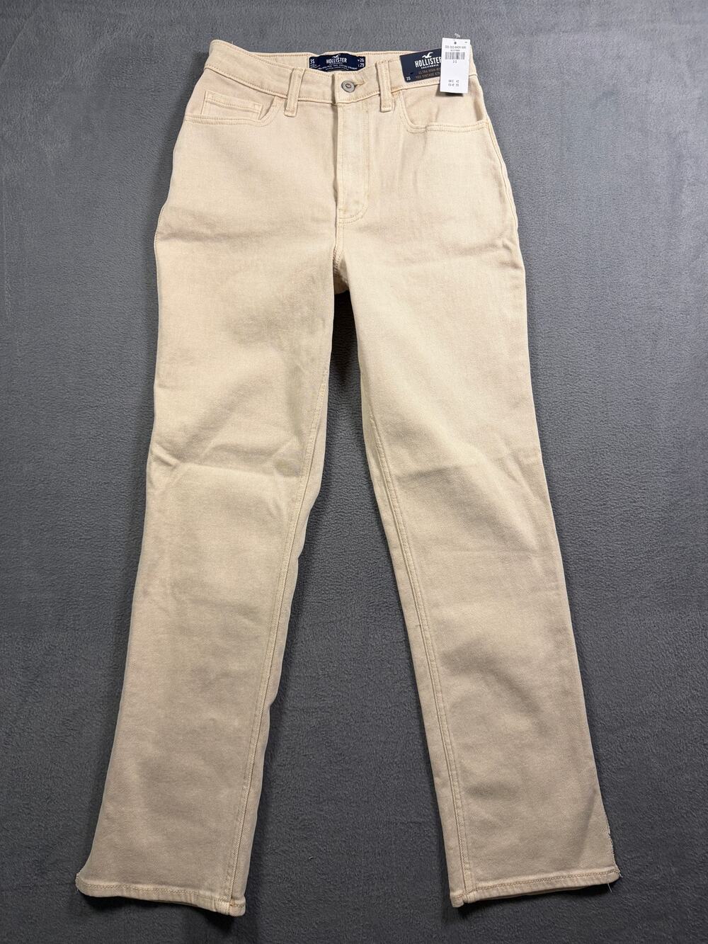 NWT Hollister Jeans Womens 26 Khaki Beige High Rise Straight Leg Denim Pants 26